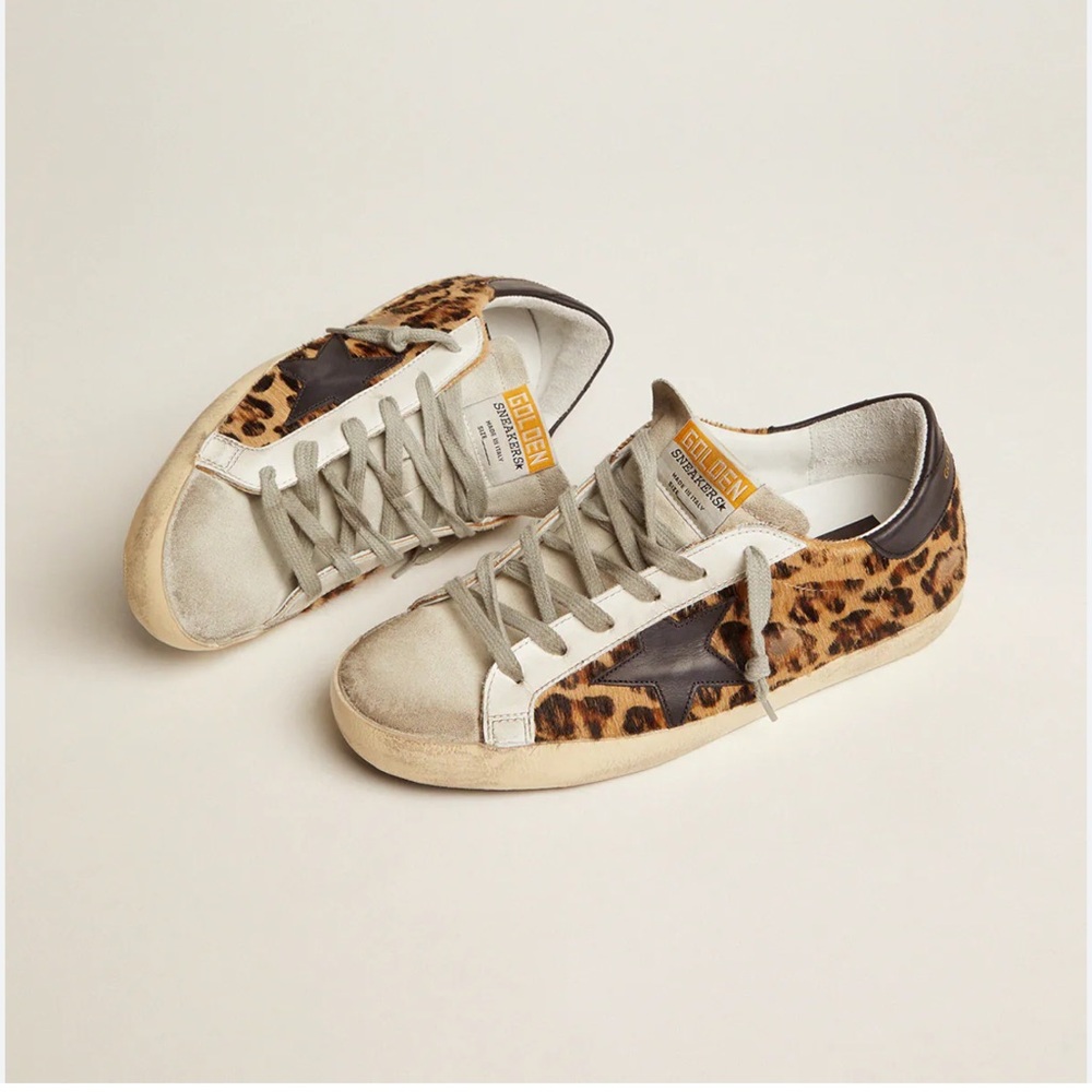 Golden Goose Distressed Leather Leopard Print Sneakers size 39
